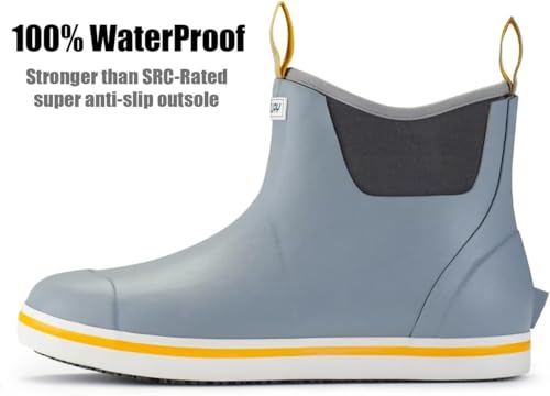 Image of SUREWAY Men's Ankle Fishing Deck Boots for Men-Waterproof,Professional Non-Slip Soles for Wet Slippery Surface,Neoprene Rubber Rain Boot /Shoes for Hunting Boating Gardening
