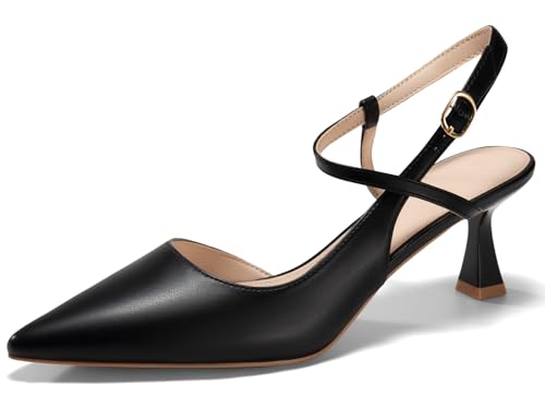 Womens Low Kitten Heel Closed Pointed Toe Slingback Pumps Heels Slip On Heeled Sandals Dress Shoes