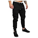 WOCACHI Mens Jogger Pants Sweatpants Skinny Elastic Zip Pockets Sports Trousers Winter Home Workout Drawstring Distressed Drop Autumn Harem Jeans (Black, XXX-Large)