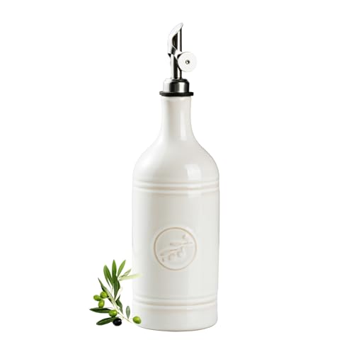 MIKIGEY Olive Oil Dispenser Bottle with Spout, 18 oz Ceramic Oil Dispensers for Kitchen, Opaque Cruet, EVOO & Vinegar Bottle with Automatic Stainless Steel Pourer, Pack of 1 by MIKIGEY - Used condition - US$19.94
