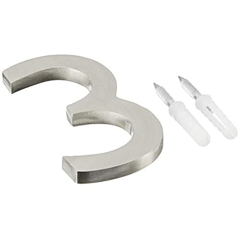 ARCHITECTURAL MAILBOXES 3582SN-3 4 inch Solid Brass Floating House Number, Satin Nickel, 3 Cover