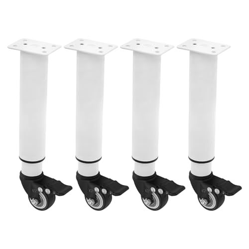 DSYOGX Lot de 4 pieds de meubles avec roulettes pivotantes, réglables, blancs, pour canapés, lits, chaises, armoires, bureaux, tables