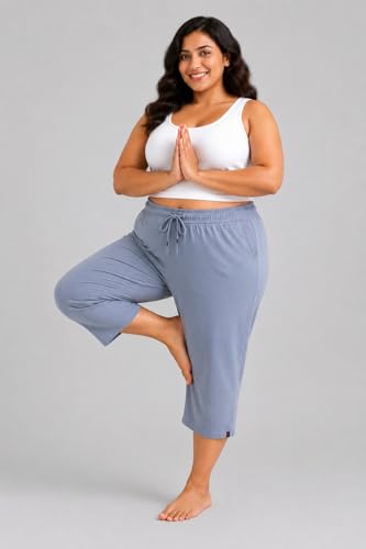 Image of CUPID Woman's Plus Size Plain Cotton Half Pant, 3 /4th Sports n Casual Night Short Pant, Knee Length Indoor n Outdoor Capris for Ladies