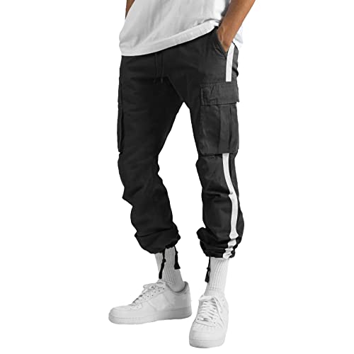 Men's Baggy Multi-Pocket Work Trousers Causal Drawstring Waist Color Block Cargo Pants2