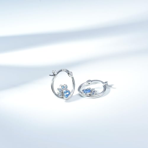 Paw Print Hoop Earrings for Teens Girls Women - Sterling Silver Small Cute Hoop Earrings Cubic Zirconia Hypoallergenic Cat Dog Paw Print Loop Earrings for Sensitive Ears Lovely Animal Earrings Gifts4