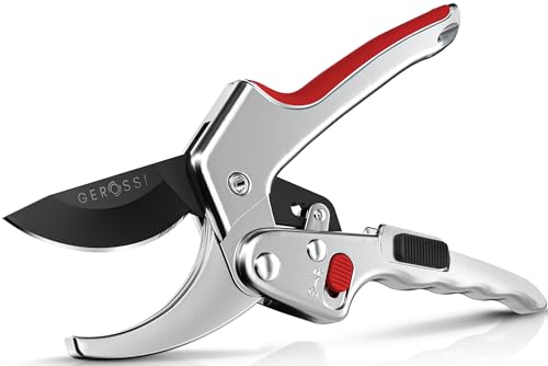Ratchet Pruning Shears for Gardening Heavy Duty - Increases Cutting Power 3x - Perfect Ratchet Pruners for Weak Hands & Arthritis - 8” Anvil Garden Clippers - Sharp Blade for Effortless Cutting - Red