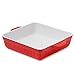 Kanwone Ceramiczne naczynia do pieczenia, kwadratowe naczynia do pieczenia, naczynie do zapiekania z podwójnym uchwytem, patelnie do lasagny do gotowania, kuchni, kolacji na ciasto, 20 x 20 cm, seria pasków - czerwone