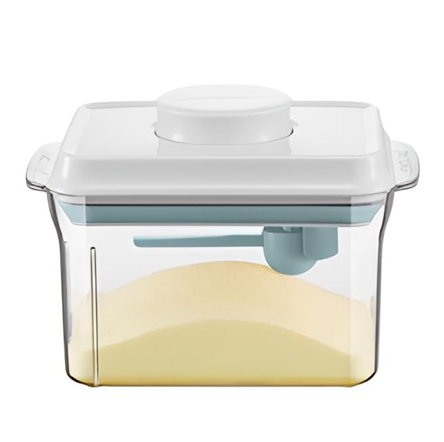 Kitty Pop Up Lid Food Storage Containers: One Touch Milk Powder Dispenser, Clear Storage Airtight for Pantry Kitchen, Pop Containers with Lids for Organizing (White 1 Qt Rectangle)