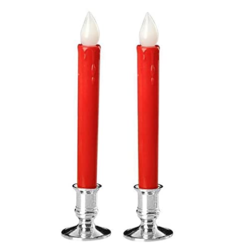 CALANDIS™ 2xFlameless Flickering LED Pillars Candle Tea Light with Base Battery Powered Red - Silver Base | Candles | Home Dacor-image-34