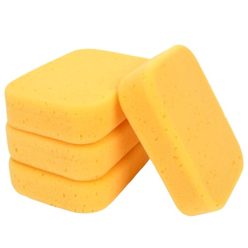 RAINFLOW 4PCS Large Car Wash Sponge Sponges for Cleaning Extra Thick High-Density Pottery Sponges Scratch-Free Super Absorbent Reusable for Auto Detailing Waxing and Cleaning