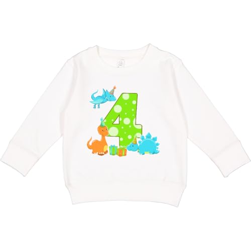 inktastic Dinosaur Party-Fourth Birthday Toddler Sweatshirt 4T White 27ba9