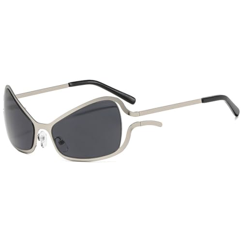Lunettes de soleil œil de chat punk argentées et noires avec verres UV400