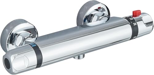 Thermostatic Shower Mixer Bar Wall Mounted Shower Mixer Valve Anti Scald Thermostatic Shower Tap 38°C Temperature Control Chrome, G1/2 Outlet