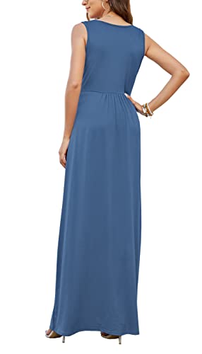 Image of AUSELILY Maxi Dresses for Women Summer Casual Sleeveless V Neck Wrap Dress | Sleeveless Long maxi dress with wrap V neck & side pockets, for formal cocktail, beach & casual daily wear