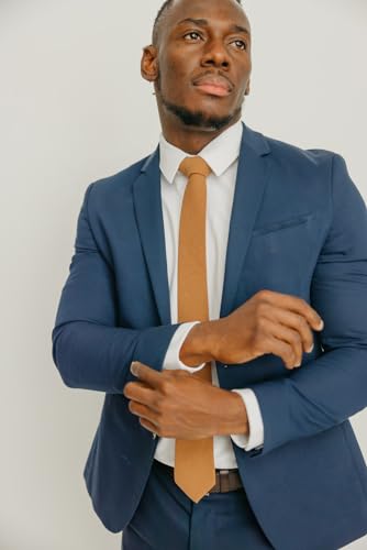 Image of DAZI Men's Skinny Tie, Cotton Wool Linen Necktie, Great for Weddings, Groom, Groomsmen, Missions, Dances, Gifts.