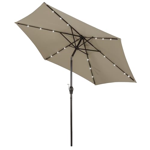 RELAX4LIFE Sonnenschirm Ø2,7M, Gartenschirm mit LED, Marktschirm Sechseck, Terrassenschirm mit Kurbelmechanismus, Kurbelschirm UV-beständig und Wasserabweisend, Ampelschirm Metallstruktur