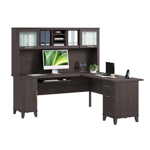Bush Home 72-Inch L-Shaped Desk with Hutch, Corner Computer Office Desk with File and Box Drawers, Shelves and Storage Cabinet, Home Office Workstation, Somerset Collection, Storm Gray