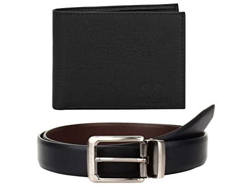 Image of Amicraft Faux Leather Men's Wallet & Belt Combo Set Black Brown Reversible Gift set