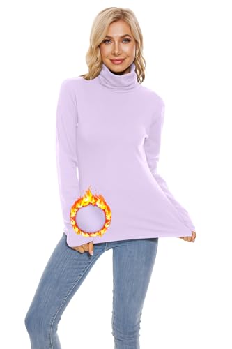 Image of TAIPOVE Cotton Fleece Lined Turtleneck Top for Women Long Sleeve Mock Turtle Neck Lightweight Sweater Thermal Underwear Shirt