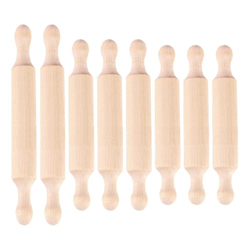 8Pcs Kids Mini Wooden Rolling Pins Set, Small Natural Wood Tools with Comfort Handles for Playdough, Clay, Baking & Creative Crafts (3 Sizes)