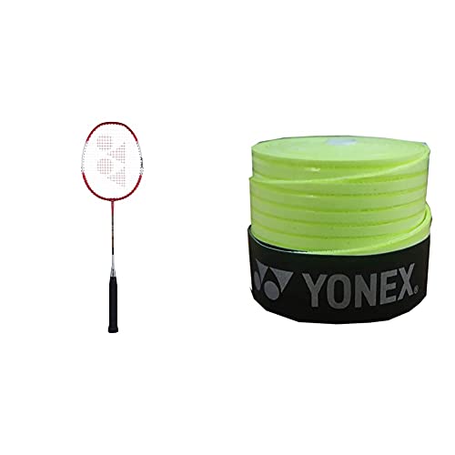 Image of Yonex ZR 100 Light Aluminium Badminton Racquet with Full Cover | Made in India (Red)+Yonex ET 903 E Super Rubber Badminton Grip (Yellow)