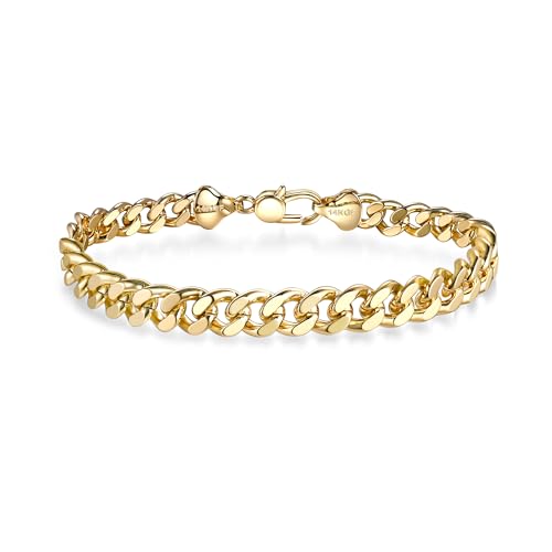 BRAYEG 6mm 14K Gold Bracelet for Men & Women Cuban Bracelet for Men Gold Diamond-Cut Hypoallergenic Chains Gold Cuban Link Curb Chain Bracelet Jewelry Gifts 7.5 in