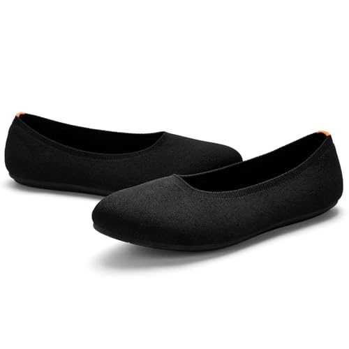 Image of Puxowe Women's Ballet Flats Breathable Knit Slip On Comfortable Round Toe Walking Shoes with Arch Support Insole for Work