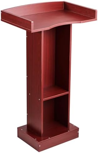 VEVOR Podium Stand, 41-Inch Wooden Lectern, Laptop Desk with Wide Reading Surface and Storage Shelf, Edge Stopper, Elegant Design, Flool-Standing, for Classroom, Conference, Church, and Presentation