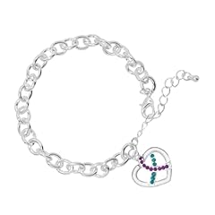 Teal & Purple Crystal Heart Charm Chunky Bracelets