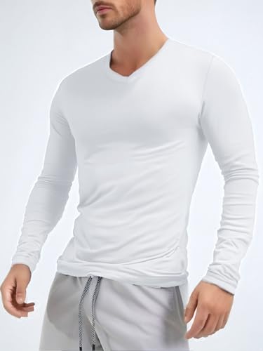 Men V Neck Long Sleeve Tee Tops Muscle Slim Fit Low Cut Stretch Undershirts T-Shirts2