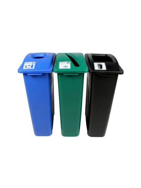 Waste Wise 69 Gallon Recycled HDPE Waste and Recycling Center for Commercial Spaces for Paper, Cans, Waste with Lids