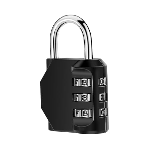 NAGE Schloss mit Zahlencode, Kofferschloss Zahlenschloss, Spindschloss, Zahlenschloss 3 Stellig, Kleines Schloss für Koffer, Rucksäcke, Gepäck, Sporttaschen und Aktentaschen (1 Stück, Schwarz)