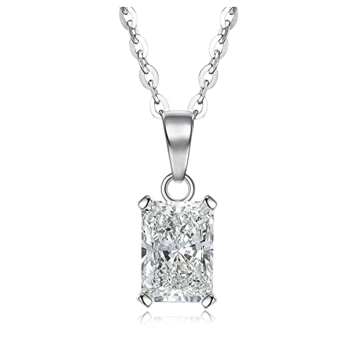 SecreTalk Moissanite Pendant Necklace for Women, 1CT D-F Color Ideal Cut 925 Sterling Silver Solitaire Diamond Necklace with Certificate of Authenticity (Radiant Cut)