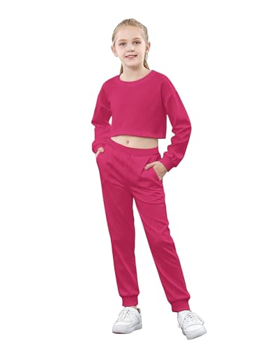 Image of Betusline Girls 2 Piece Outfits Girls Cropped Sweatsuit Pants Outfit Clothes Set, 4T-14 Years