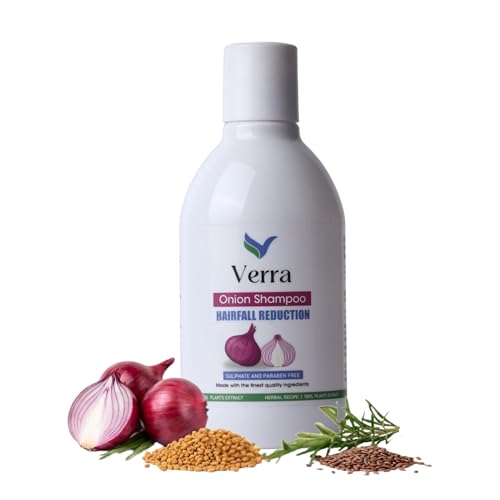 Verra Onion Shampoo for Hairfall Reduction | Onion, Rosemary, Fenugreek & Flax Seeds | Strengthens Roots & Reduces Breakage | Sulphate & Paraben Free | For Men & Women | 250 ml