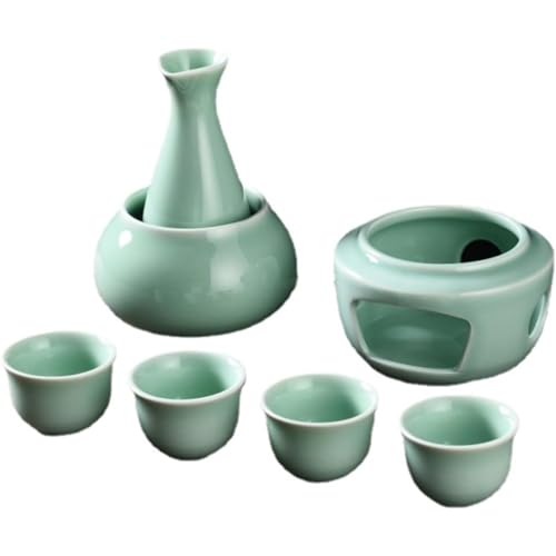 Vlfn 日本酒 熱燗器 伝統 熱酒器 酒器セット 冷たい/暖かい/熱い酒のための日本の禅スタイルの陶磁器のワインセット伝統的な磁器酒暖かい フラスコ 焼酎 熱燗器 焼酎じょか揃 燗瓶 冷酒器 美濃焼 キット焼酎/酒瓶/酒カップ/温暖化ボウル/暖房ベース