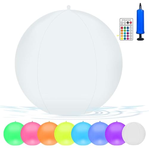 Hobngmuc Floating Ball Pool Light | 34cm Solar Pool Lights That Float | Ip68 Waterproof LED Solar Glow Globe, Remote Control Color Changing Inflatable Pond Light for Party Decor