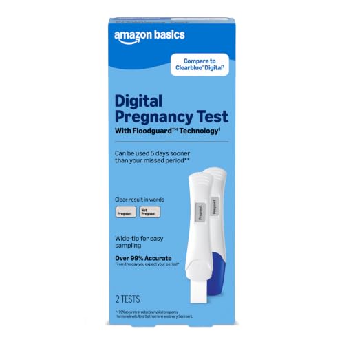 Image of Amazon Basics Digital Pregnancy Test, Over 99% Accurate, Wide Tip for Easy Sampling, 2 Pack