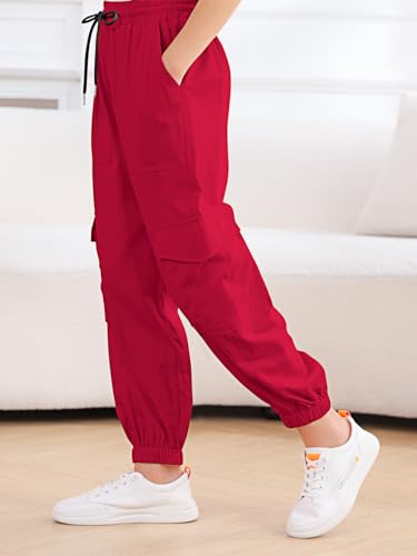 Image of Girls Cargo Pants Elastic Waist Casual Jogger Pants for Girls Streetwear Loose Parachute with Pockets 7-14Years
