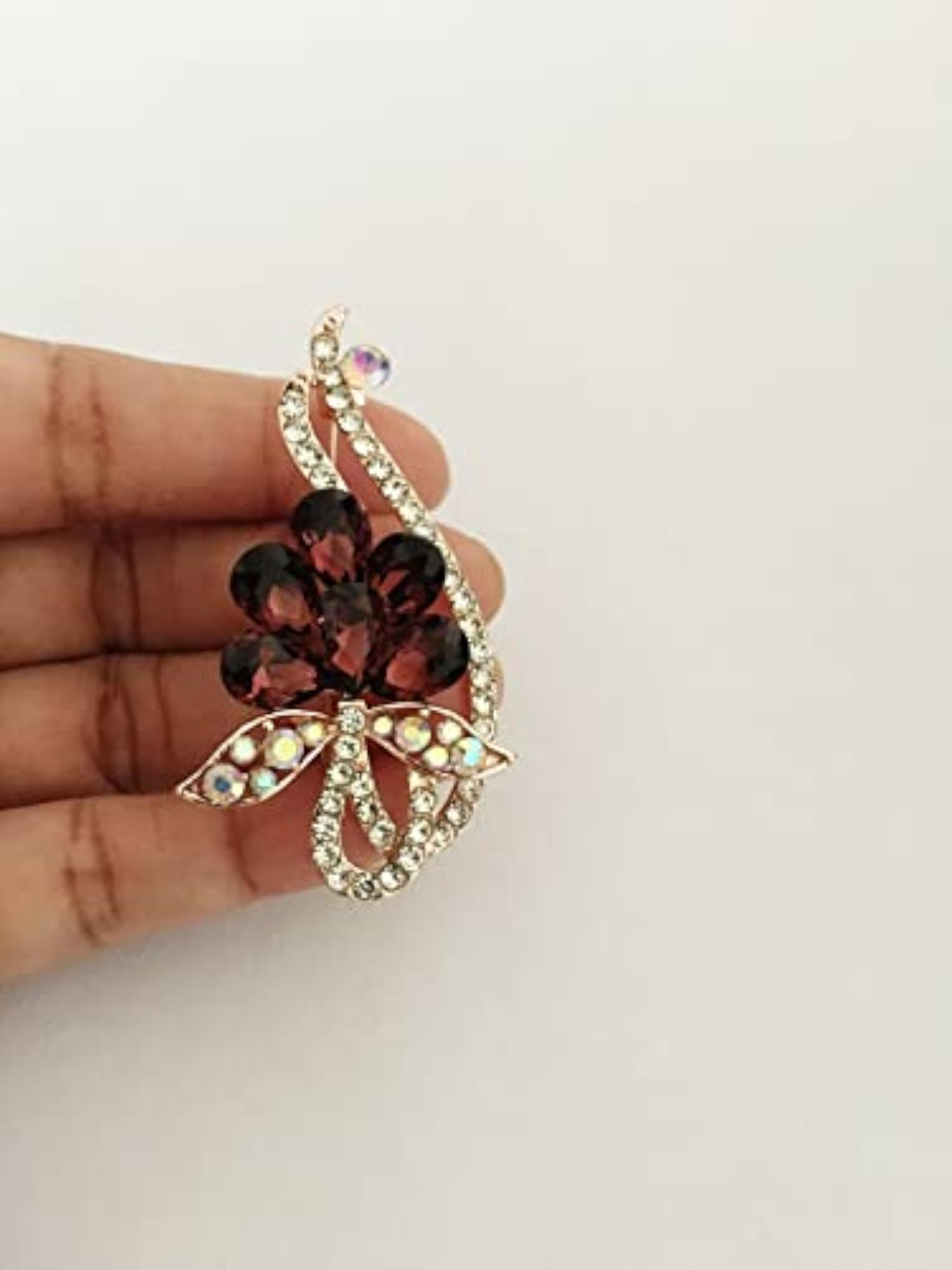 Gold Colour Bridal Saree Pin with White Stones and Brown Crystals