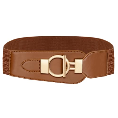 Stretch Waist Belt for Women Fashion, Gold Buckle Wide Belts for Women Dresses