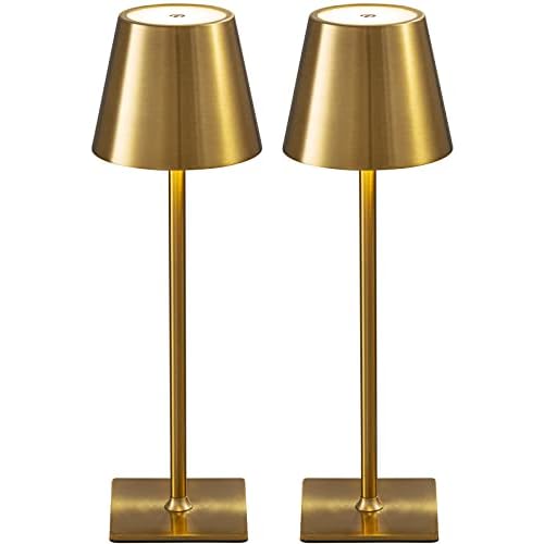 KDG 2 Pack Cordless Table Lamp,Portable LED Desk Lamp, 5000mAh Battery Operated, 3 Color Stepless Dimming Up, for Restaurant/Bedroom/Bars/Outdoor Party/Camping/Coffee Shop Night Light(Gold)