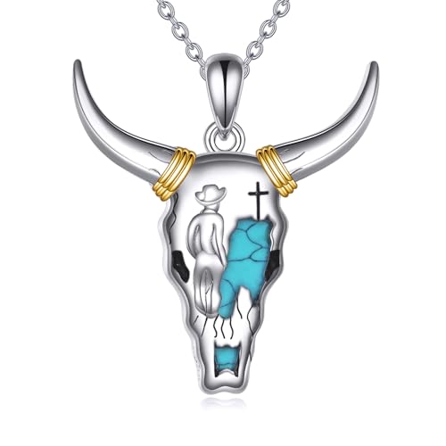 Collier tête de mort de vache et turquoise, le cadeau symbolique ideal