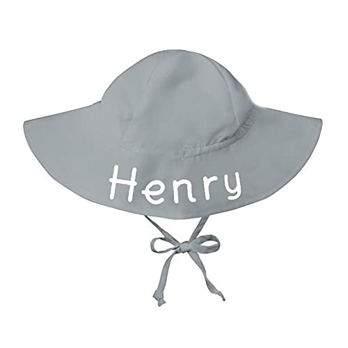 Melondipity Grey Wide Brim Personalized Sun Hat â€“ Cotton Beach Bucket Hat â€“ Adjustable Summer Cap for Baby & Toddlers Boys