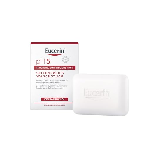 Eucerin pH5 Seifenfreies Waschstück 100 g, feste Seife Syndet mit Dexpanthenol und ohne alkalische Seife, für tägliche Reinigung von trockener, empfindlicher Haut