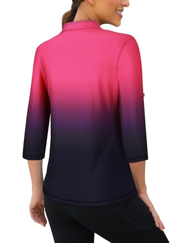 Misyula Style Womens Golf Shirt 3/4 Roll Sleeve Quarter Zip Dry Fit Tennis Shirts Athletic Tops S-2XL3