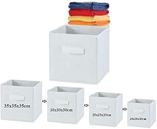 3x Fabric Foldable Square storage unit Box Canvas Storage Collapsible Folding Box Cubes Box Toys box (X-Large-35x35x35cm, Beige)