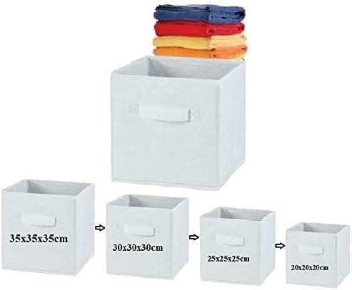 3x Fabric Foldable Square storage unit Box Canvas Storage Collapsible Folding Box Cubes Box Toys box (Large-30x30x30cm, White)