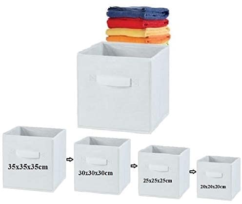 A406 3x Fabric Foldable Square storage Box Canvas Storage Collapsible Folding Box Cubes Box Toys box (Medium-25x25x25cm, White)