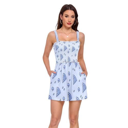 Barboteuse plage femme au motif bleu pizza décontracté